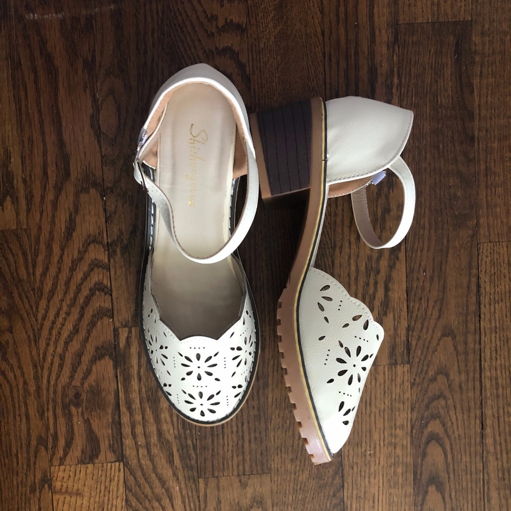 Cream Floral Heeled Sandals
